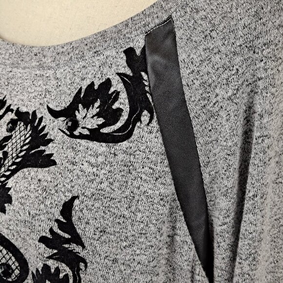 Style & Co Size XL Gray Tunic Sweater Black Velvet Pattern Tab Sleeves NWOT - Picture 4 of 11